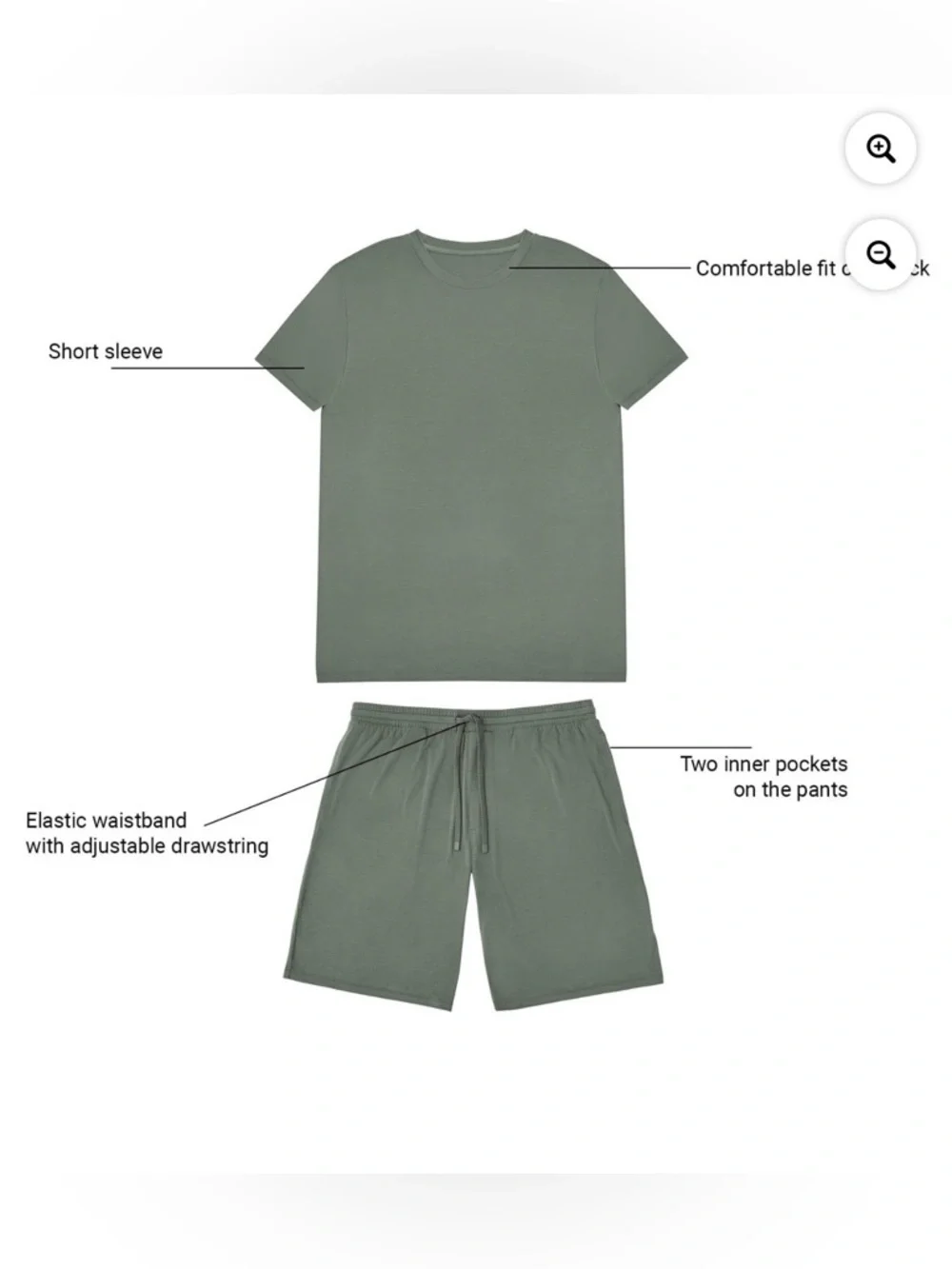 Men's Short Sleeve Undershirt & Shorts Pajama Set in Olive Green